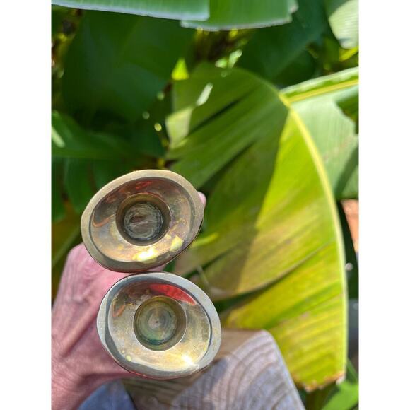 Vintage Solid Brass Candlestick Holders. tall. heavy. matching oval top & bottom - Picture 5 of 9